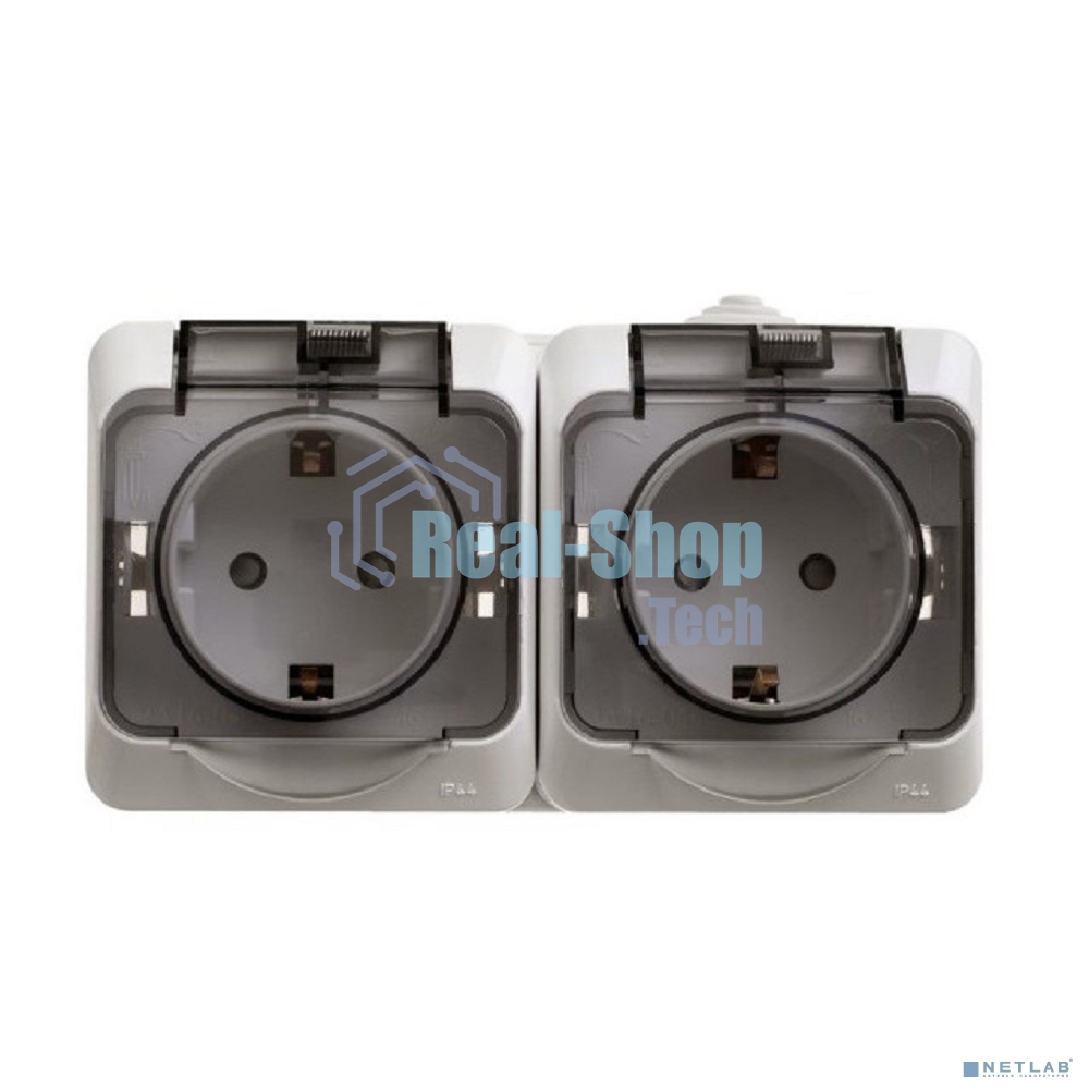 Розетка 2-м ОП Этюд с заземл. защ. шторки IP44 белый SchE PA16-244B