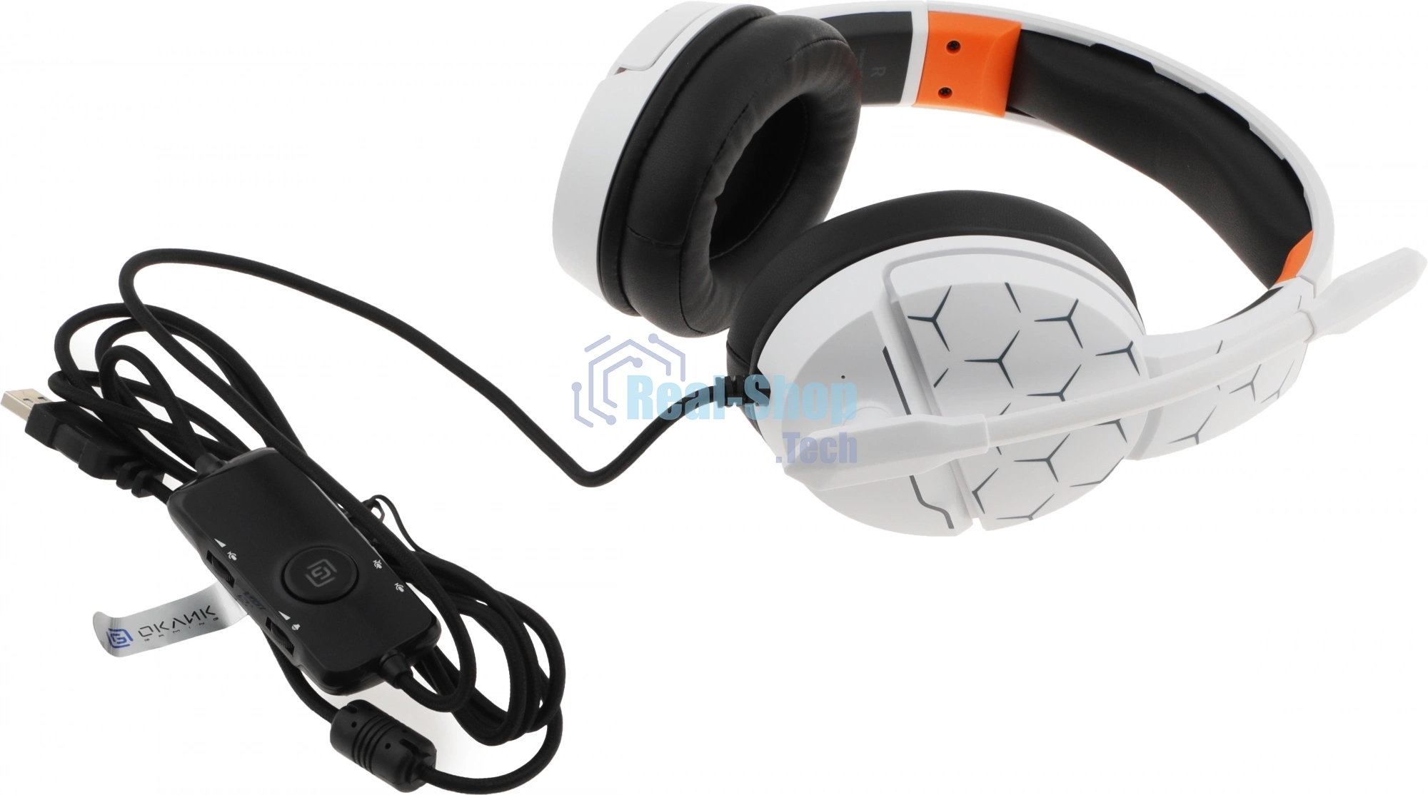 Гарнитура Oklick HS-L710G белый/чёрный, проводная, USB, подсветка