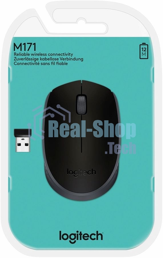 Мышь беспроводная Logitech M171 черный/серый, 1000 dpi, радиоканал, USB, кнопки - 3