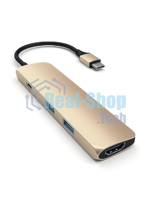 USB-концентратор Satechi Slim Aluminum Type-C Multi-Port Adapter with Type-C Charging Port. Интерфейс USB-C. Порты USB Type-C, 2хUSB 3.0, 4K HDMI. золотой.