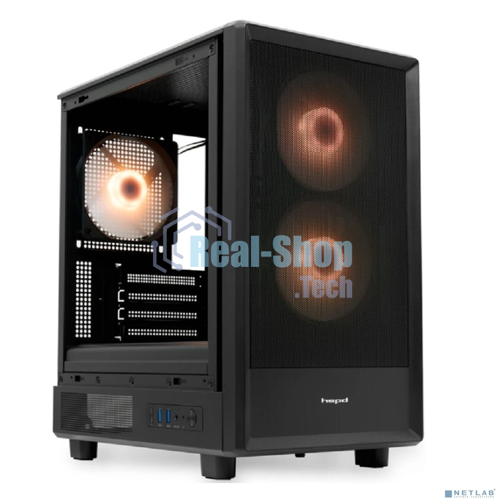Компьютерный корпус HSPD M310, Mesh Mini-tower, черный, TG, 0.4 SPCC, 3x120мм ARGb mATX, mITX 180/280/160мм 1x2.5