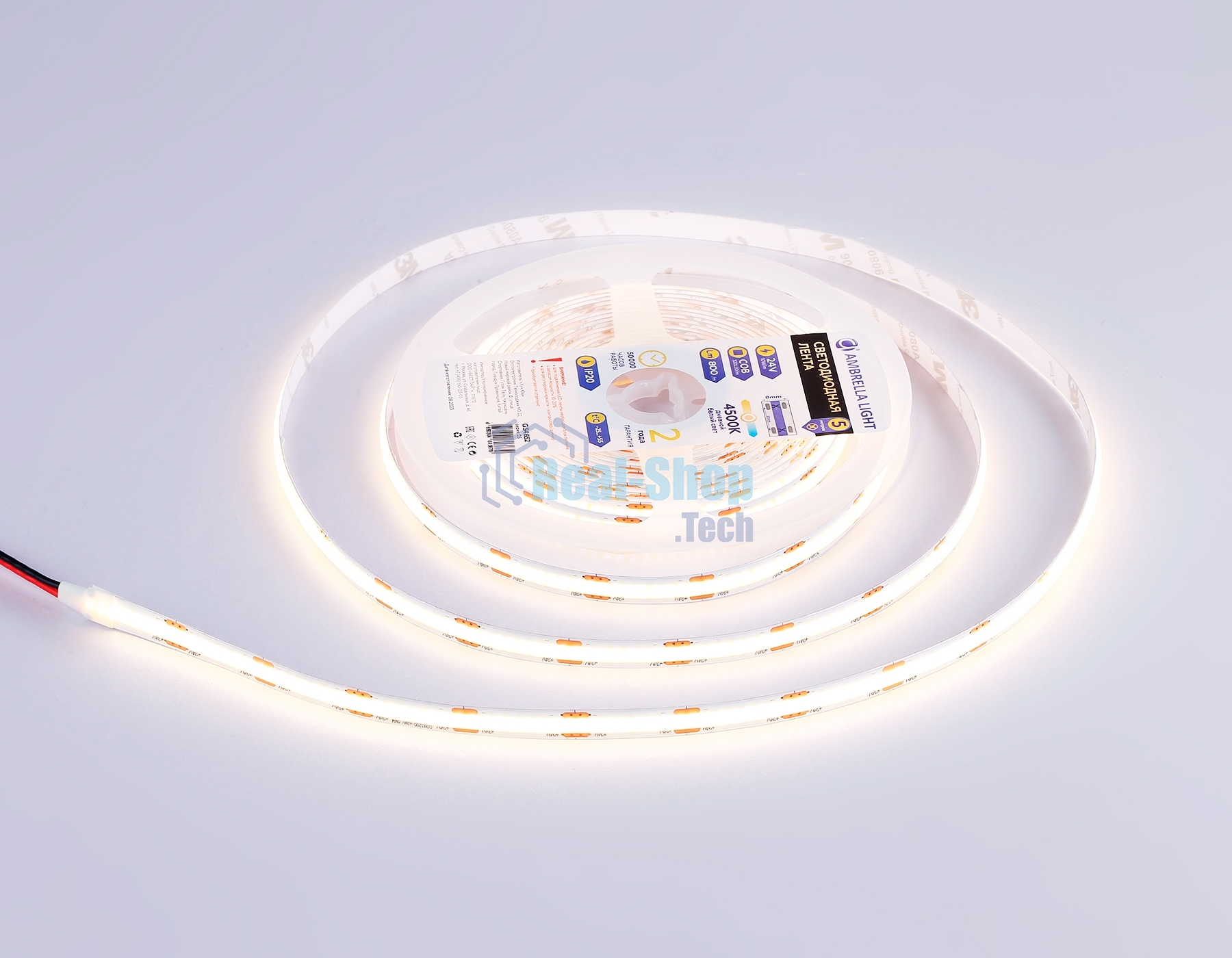 Светодиодная лента Ambrella light GS4652 COB 320Led/ 10W m/ 24V IP20 4500K/ 5000*8*1.54mm (2 конт.)