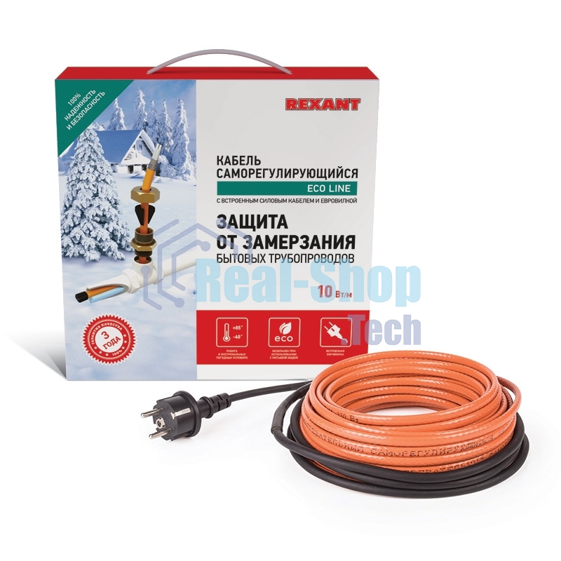 Греющий саморегулирующийся кабель Rexant (в трубу) 10HTM2-CT (8м/80Вт)