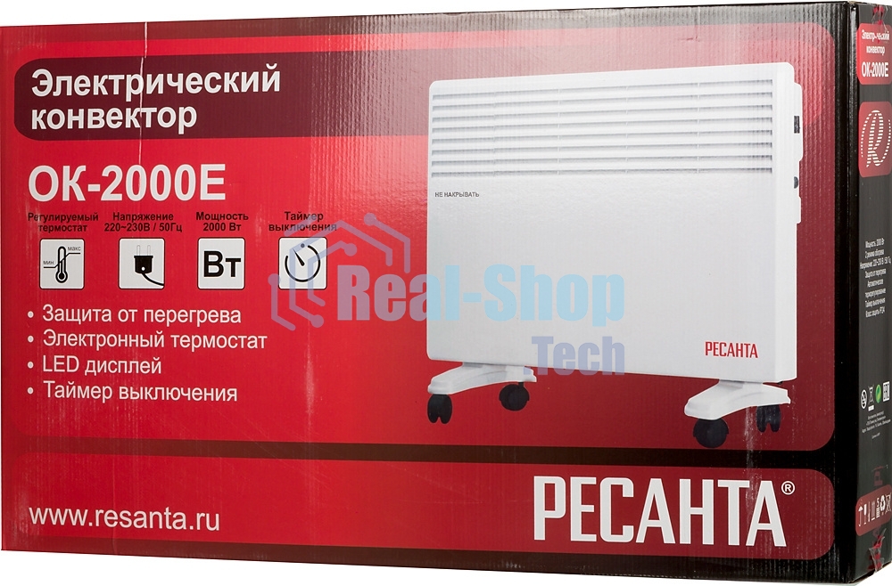 Конвектор Ресанта ОК-2000Е белый, 2000 Вт, 20 м2, термостат, дисплей
