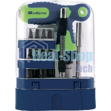 Отвертка Т-образная реверсивная Сибртех с набором бит, торцевых головок, 33 предмета, CrV