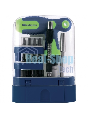 Отвертка Т-образная реверсивная Сибртех с набором бит, торцевых головок, 33 предмета, CrV