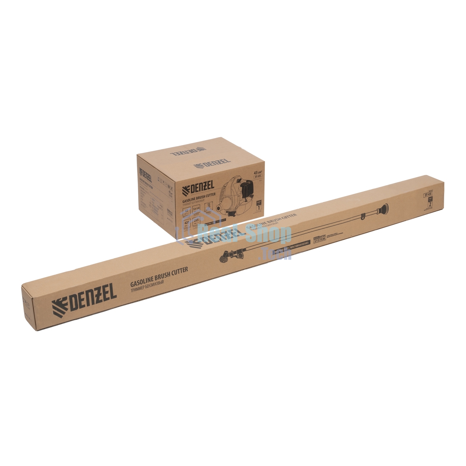 Триммер бензиновый Denzel DT-43E, 43 см3, неразъемная штанга, электростартер, состоит из 2 частей