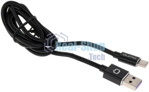 Кабель Qumo Type-С кабель, 1м, USB 2.0, 5В, 5А, 25Вт, тканевая оплетка, стальной коннектор, черный