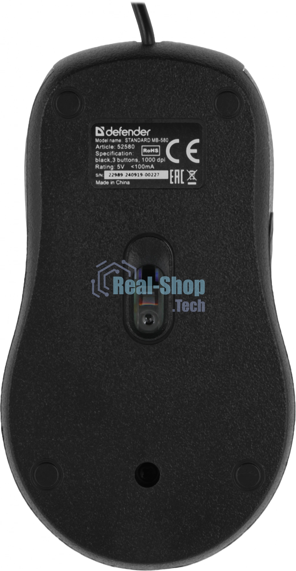 Мышь проводная Defender Standard MB-580 черный, 1000 dpi, USB, кнопки - 3
