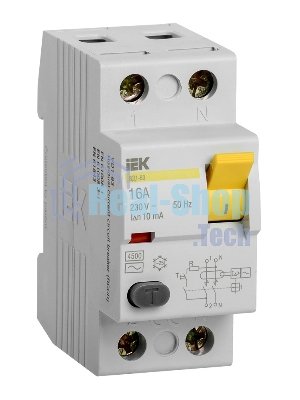 Выключатель дифференциального тока (УЗО) 2п 16А 10мА тип AC ВД1-63 IEK MDV10-2-016-010