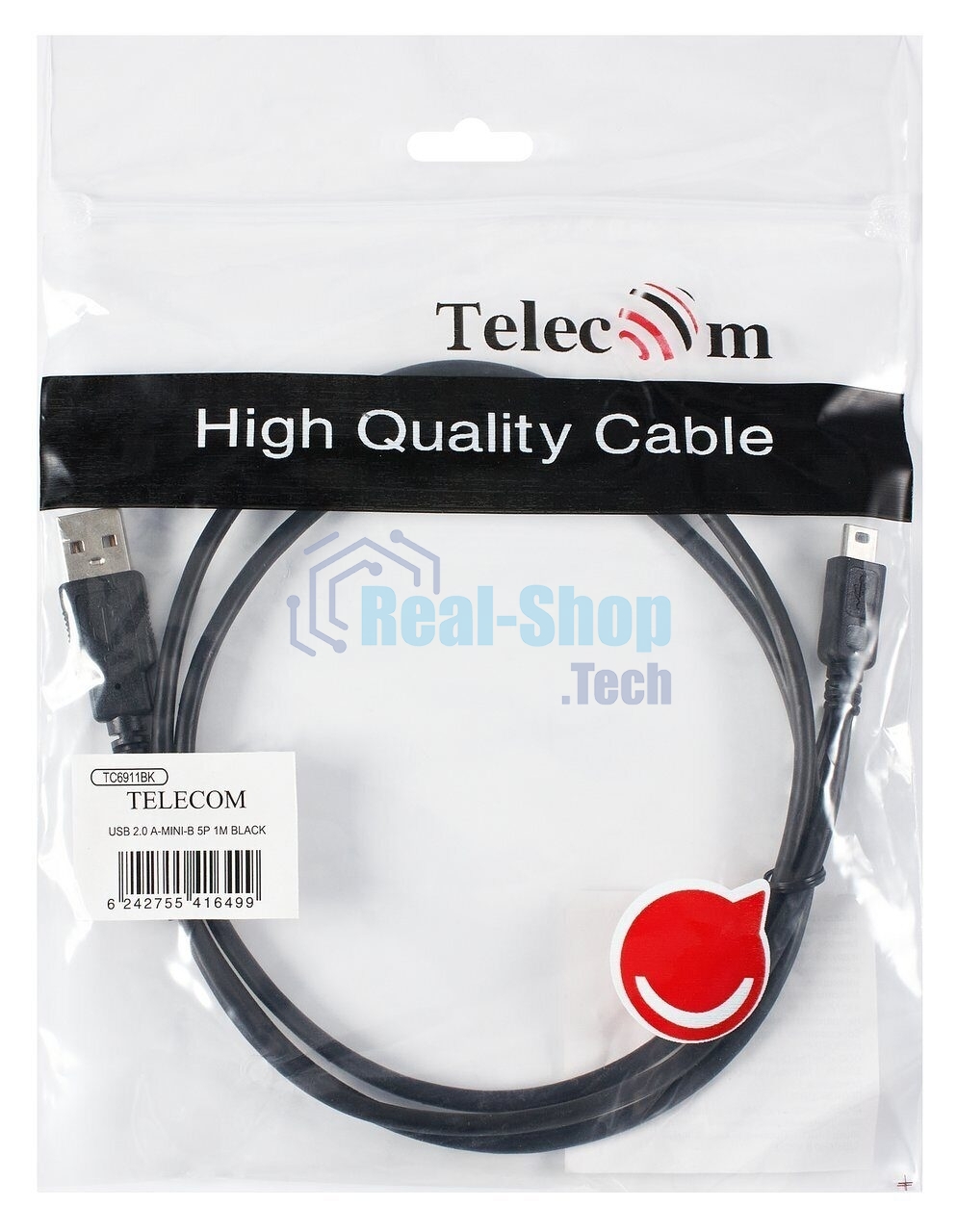 Кабель USB 2.0 A-->mini-B 5P (1м) черный TELECOM/VCOM TC6911BK-1.0M