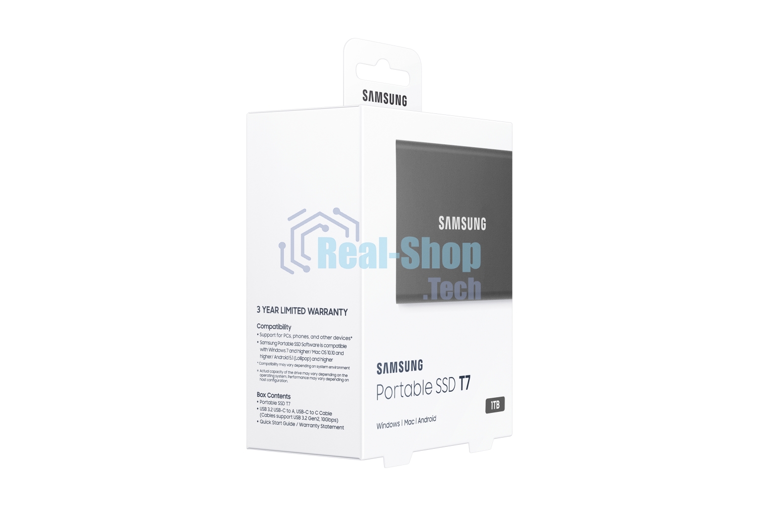 Внешний SSD Samsung T7, 1TB, USB 3.2 Gen 2 Type-C, R/W 1050/1000, серый