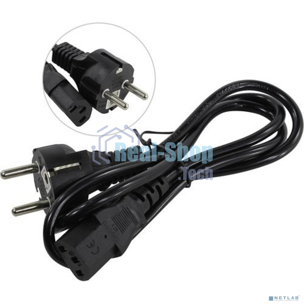 Кабель питания ExeGate Power PC-1P (Евровилка Schuko->С13) VDE-250V-3*0.5-CU, 6A, черный, 1.0м