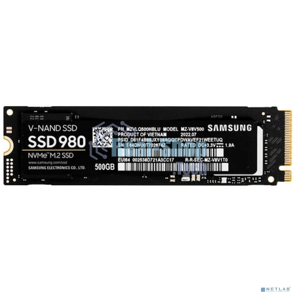 Накопитель SSD Samsung 980 MZ-V8V500BW, 500Gb, PCIe 3.0 x4, M.2 2280, NVMe, R/W 3100/2600