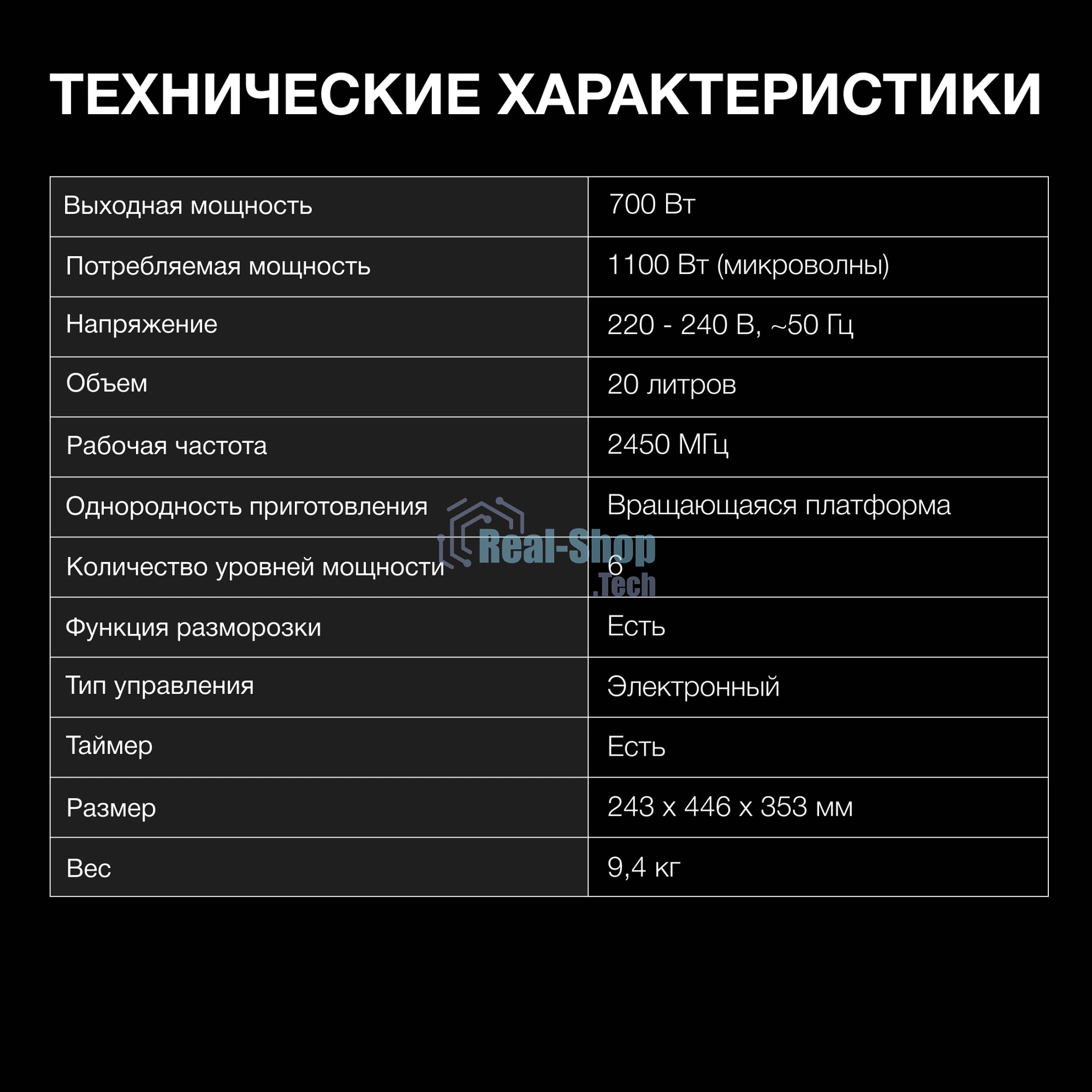 Микроволновая печь Hyundai HYM-D3029 белый/черный, 20 л, 700 Вт, переключатели - мембранные кнопки