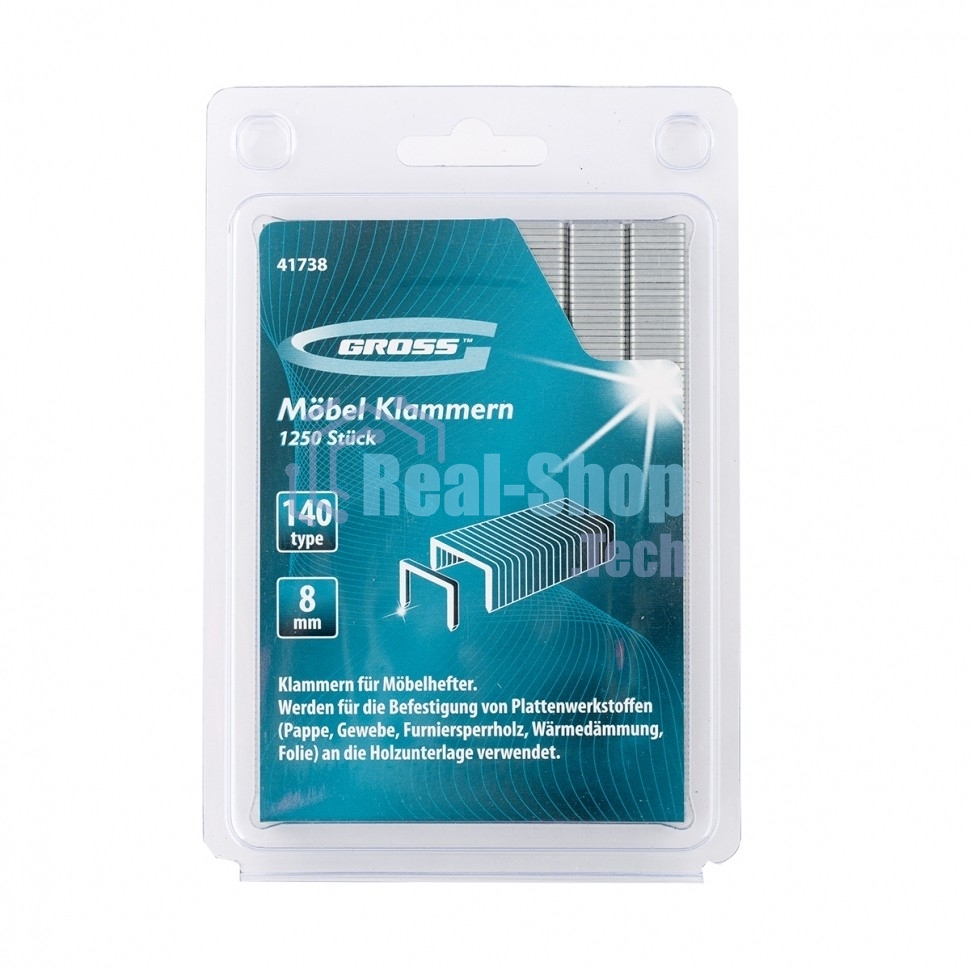 Скобы Gross 8 мм, для мебельного степлера, усиленные, тип 140, 1250 шт.