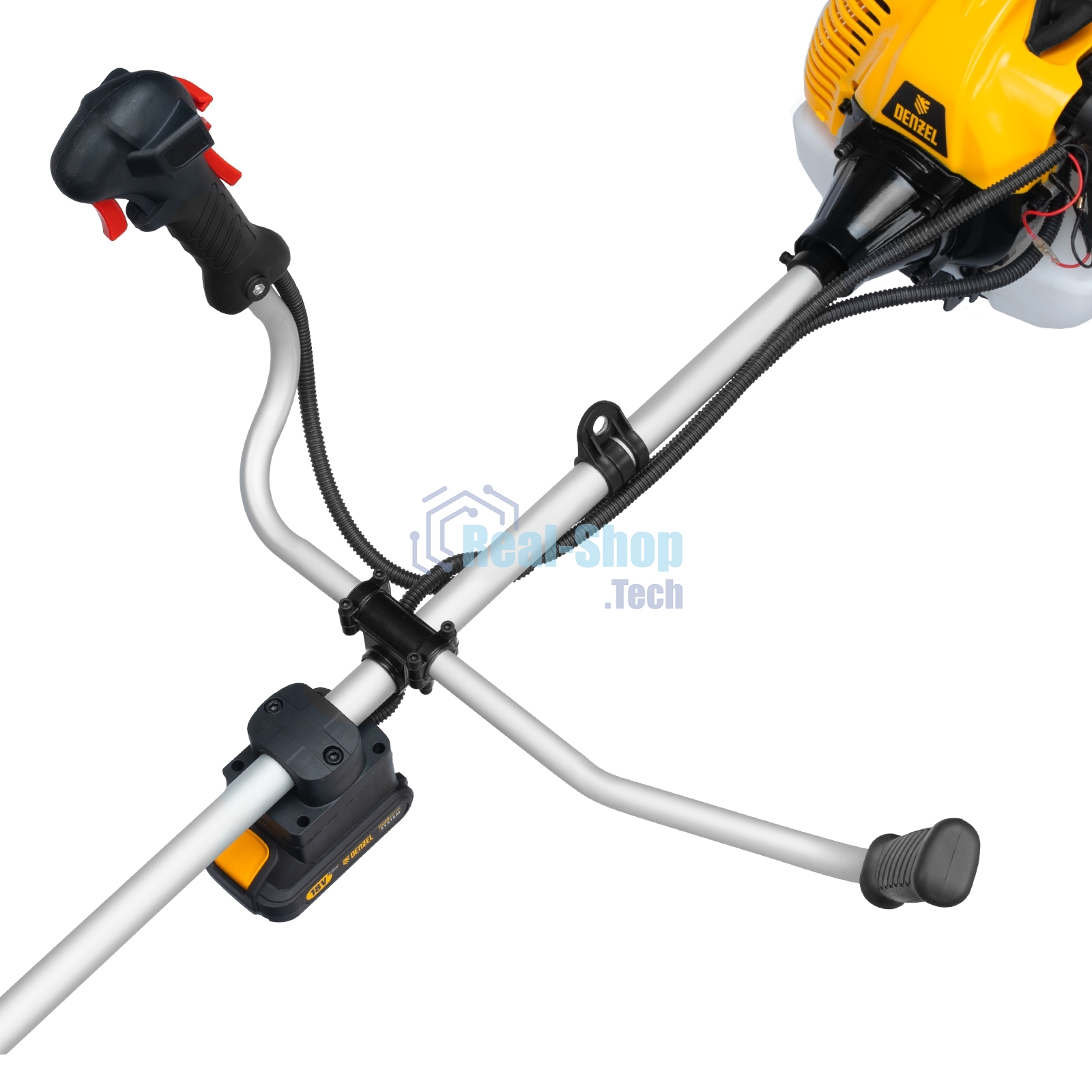 Триммер бензиновый Denzel DT-43E, 43 см3, неразъемная штанга, электростартер, состоит из 2 частей