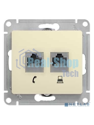 Механизм розетки комп. 2-м Glossa RJ45+RJ45 кат. 5е беж. SchE GSL000285KK