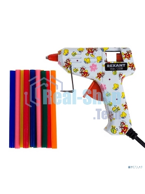 Клеевой пистолет Rexant, 15 Вт, Ø7 мм + набор цветных стержней 12 шт, блистер