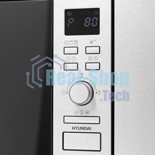 Микроволновая печь встраиваемая Hyundai HBW 2040 IX серебристый, 20 л, 800 Вт, переключатели - кнопки/поворотный механизм