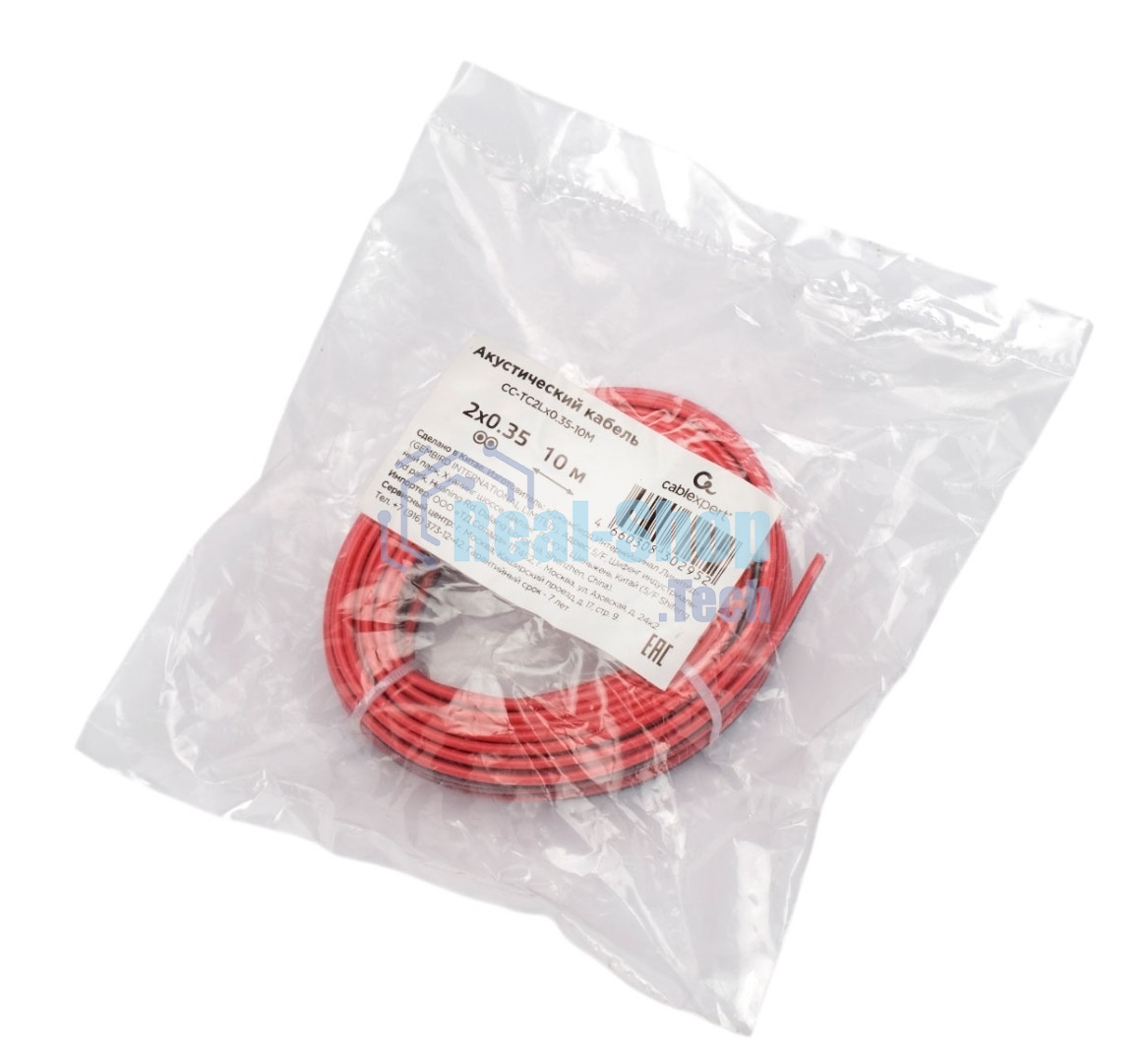 Акустический кабель Cablexpert CC-TC2Lx0,35-10M, 2x0.35мм2, 10м, черно-красный, пакет