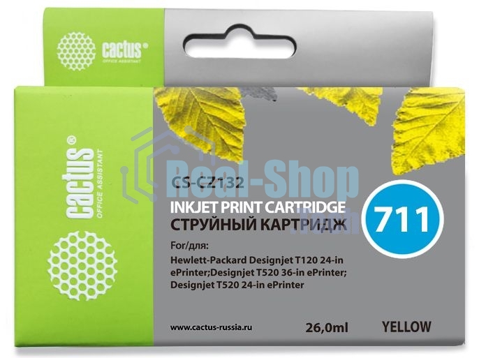 Картридж струйный Cactus CS-CZ132 №711 желтый (26 мл) для HP DesignJet T120/T520