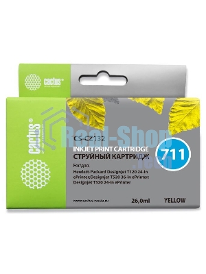 Картридж струйный Cactus CS-CZ132 №711 желтый (26 мл) для HP DesignJet T120/T520