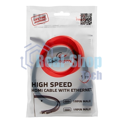 Кабель Cablexpert HDMI CC-HDMI490-15, 19M/19M, v2.0, медь, позол.разъемы, экран, плоский кабель, 1м, черный, пакет