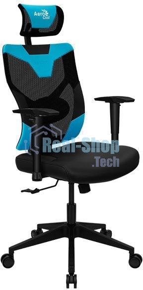 Кресло Aerocool GUARDIAN Ice Blue голубой, сетка, 150 кг, подголовник, регулируемые подлокотники, механизм качания, поясничная подушка