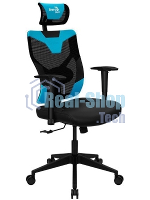 Кресло Aerocool GUARDIAN Ice Blue голубой, сетка, 150 кг, подголовник, регулируемые подлокотники, механизм качания, поясничная подушка