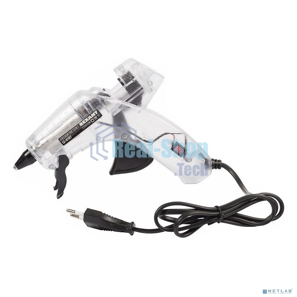 Пистолет клеевой Rexant, 60 Вт, Ø11 мм, ПРОЗРАЧНЫЙ корпус, с кнопкой, блистер