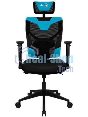 Кресло Aerocool GUARDIAN Ice Blue голубой, сетка, 150 кг, подголовник, регулируемые подлокотники, механизм качания, поясничная подушка