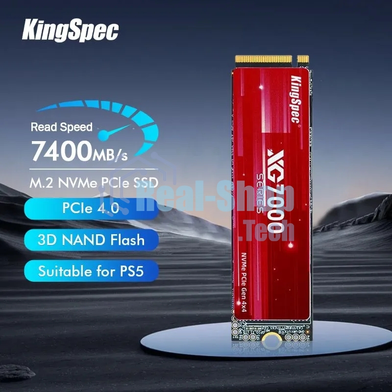 Накопитель SSD KingSpec XG7000, 2Tb, PCIe 4.0 x4, M.2 2280, NVMe, R/W 7400/6600, с радиатором