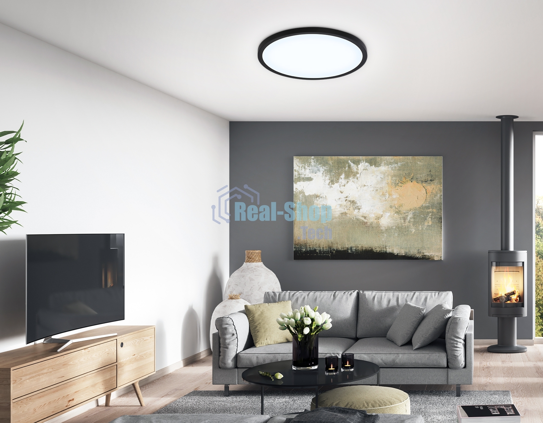 Светильник светодиодный ультратонкий Ambrella light FZ1957 BK черный IP54 26W 5000K D370*15 (Без ПДУ)