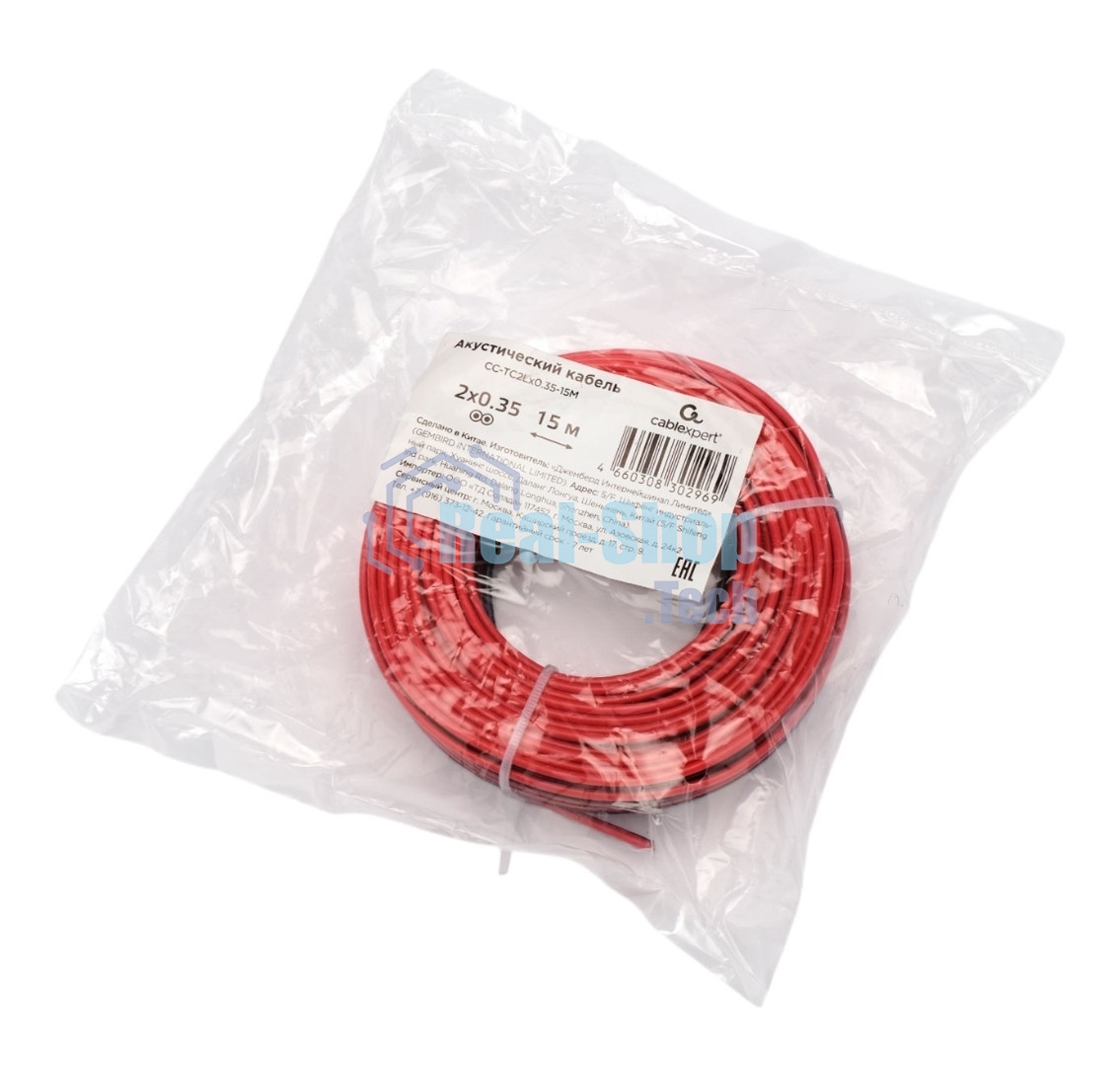 Акустический кабель Cablexpert CC-TC2Lx0.35-15M, 2x0.35мм2, 15м, черно-красный, пакет