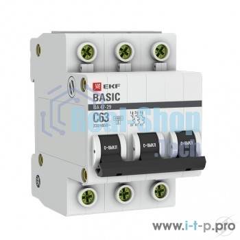 Выключатель автоматический EKF mcb4729-3-06C 3P 6А (C) 4,5кА ВА 47-29 Basic