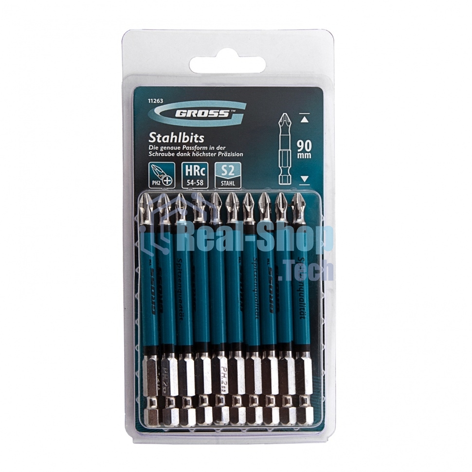 Набор бит Gross 11263 Ph2x90, сталь S2, 10 шт