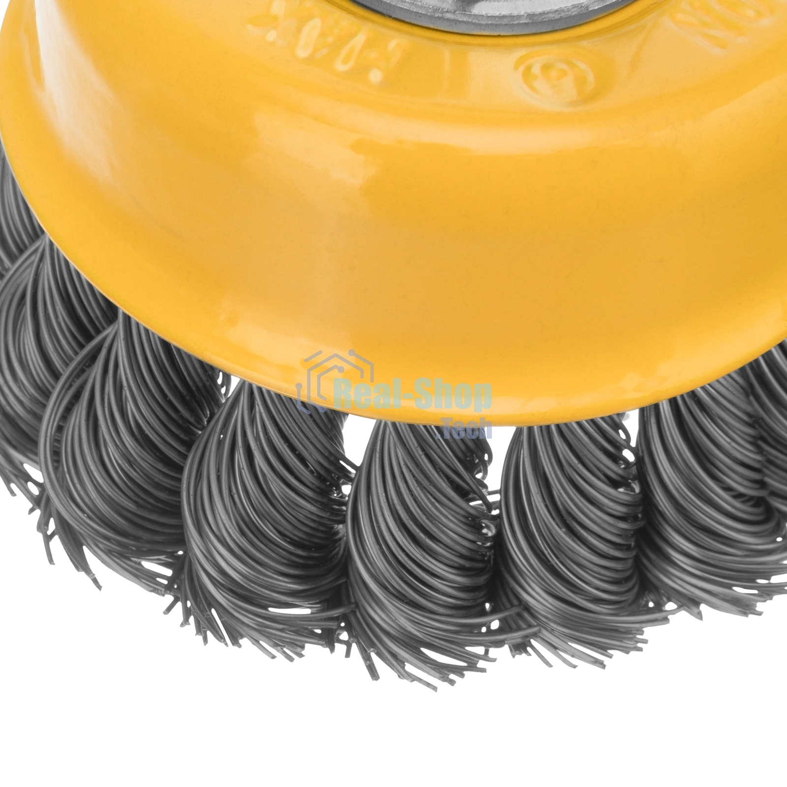 Щетка для УШМ Denzel 75 мм, М14, чашка, крученая нержавеющая проволока 0,5 мм