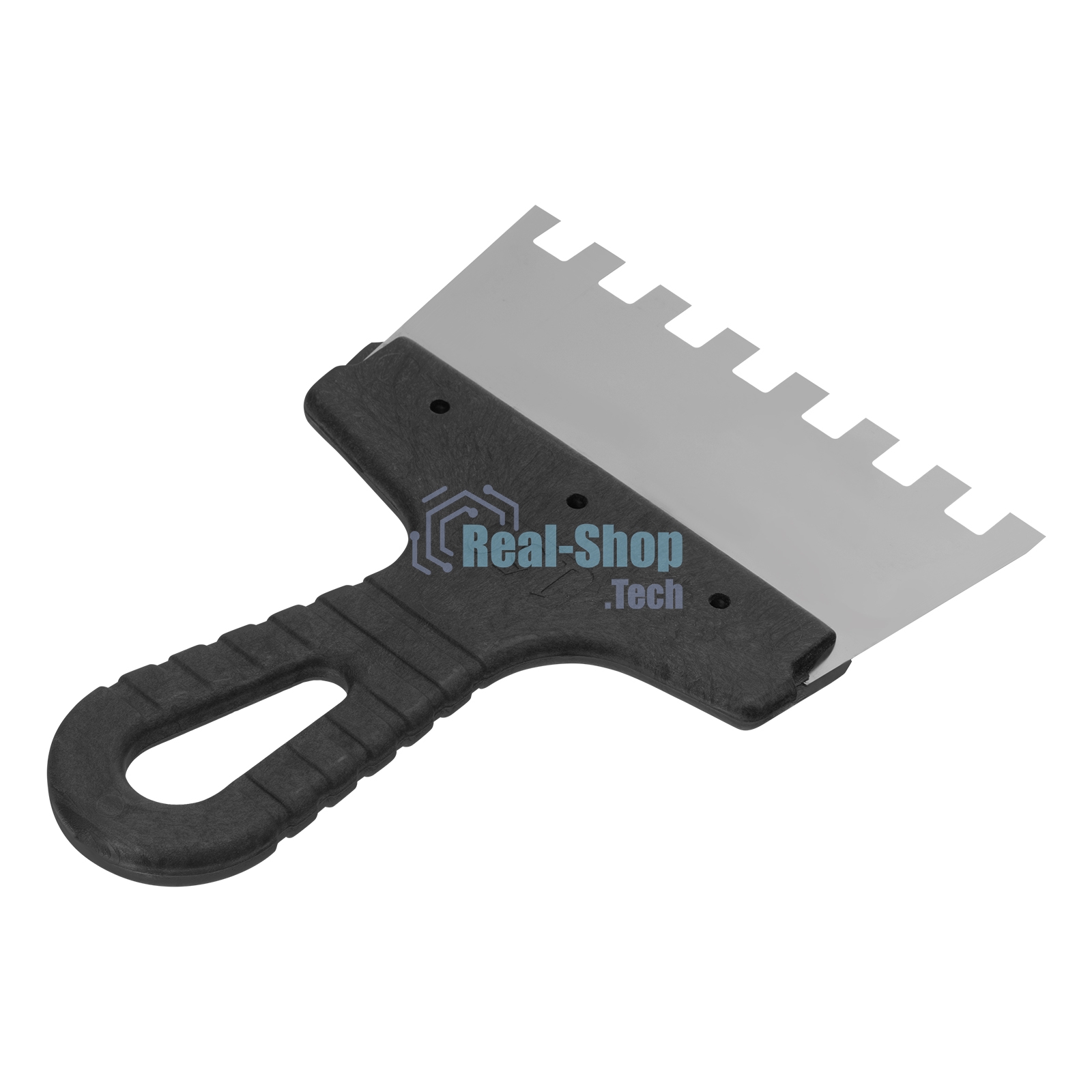 Шпатель из нержавеющей стали Сибртех 150 мм, зуб 10х10 мм, пластмассовая ручка