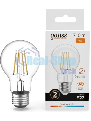 Лампа светодиодная филаментная Gauss Filament 9Вт цок.: E27 груша св. свеч. бел. теп. (упак.: 10 шт)