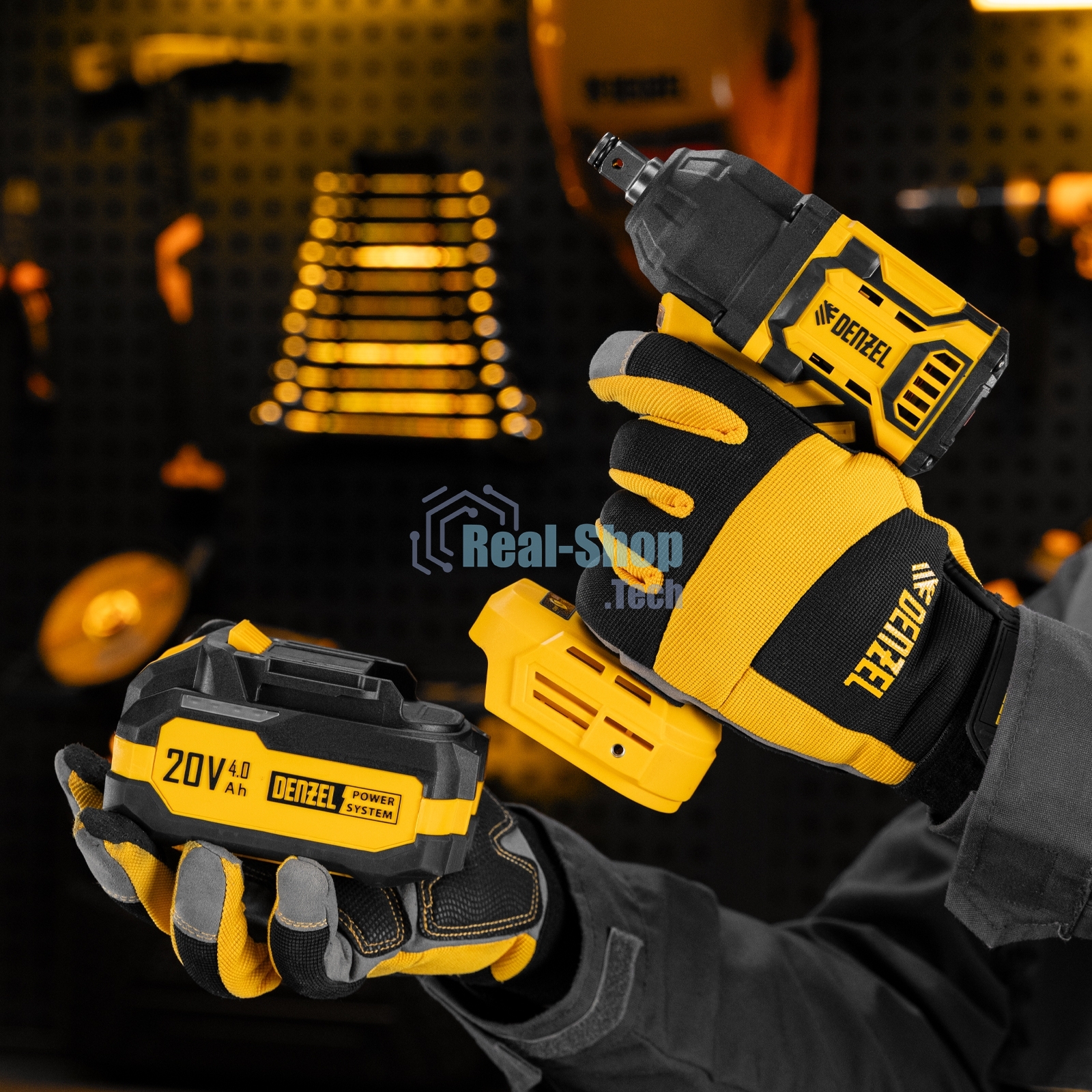 Гайковерт ударный аккумуляторный бесщет. Denzel CIWH-BL-20-500, Li-Ion, 20 В