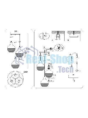 Светильник Ambrella light TR8503/3 WH/CP белый/медь E27/3 max 60W D410*1000
