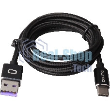 Кабель Qumo Type-С кабель, 1м, USB 2.0, 5В, 5А, 25Вт, тканевая оплетка, стальной коннектор, черный