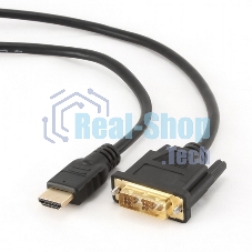 Кабель HDMI-DVI Cablexpert CC-HDMI-DVI-15, 19M/19M, single link, медь, позол.разъемы, экран, 4.5м, черный, пакет