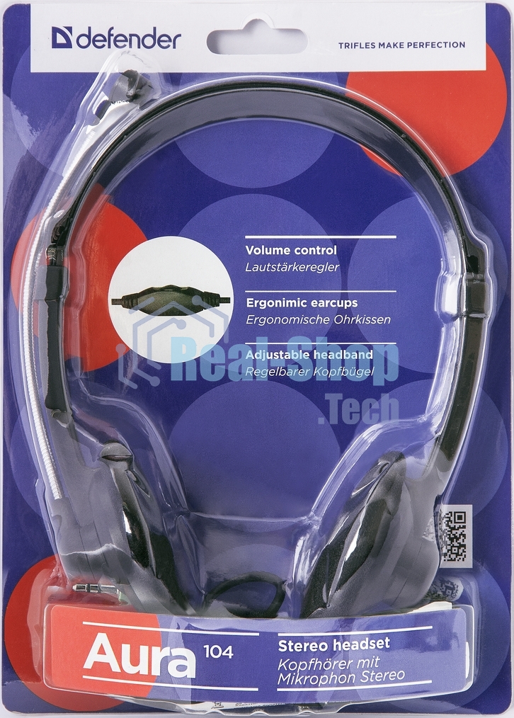 Гарнитура проводная Defender Aura 104 черный (кабель 1.8м)