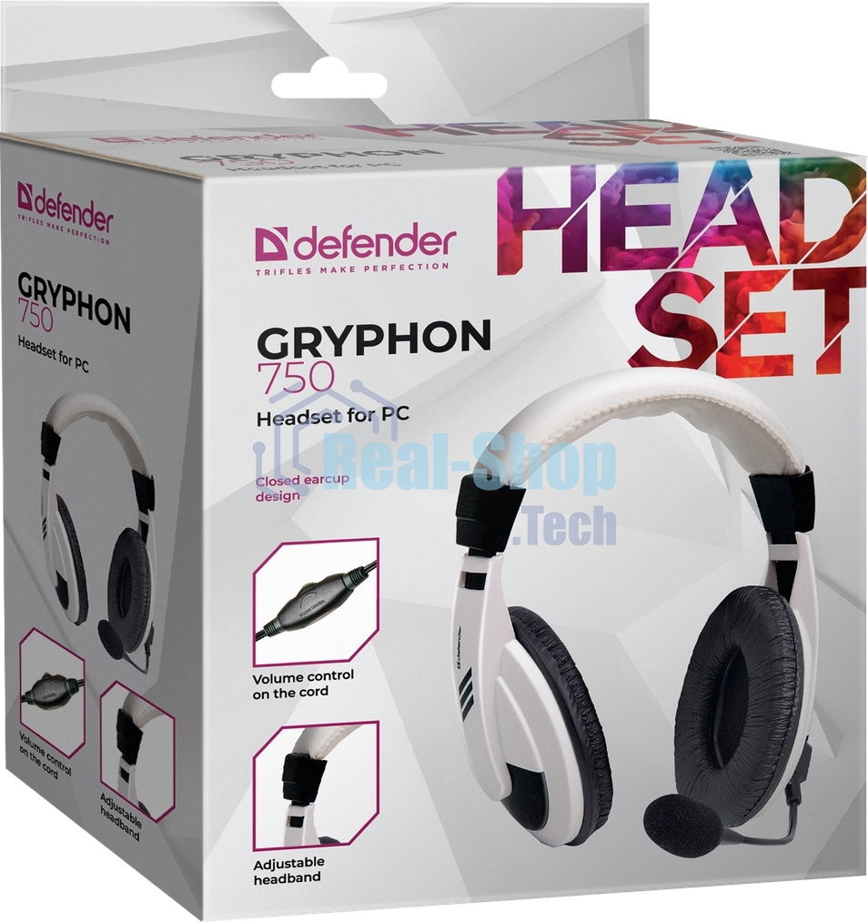 Гарнитура проводная Defender Gryphon 750 белый, кабель 2 м
