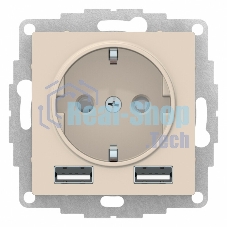 Бежевый Розетка 16А c 2 USB A+A, 5В/2,4А, 2х5В/1,2А, механизм Schneider Electric