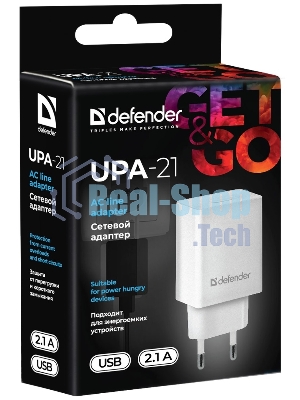 Сетевой адаптер питания Defender 1xUSB, 5V/2.1А, белый (UPA-21)