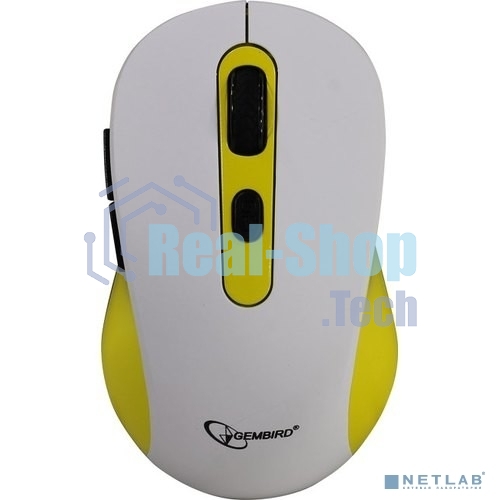 Мышь беспроводная Gembird MUSW-221-Y белый/желтый, 1600 dpi, радиоканал, USB, кнопки - 6