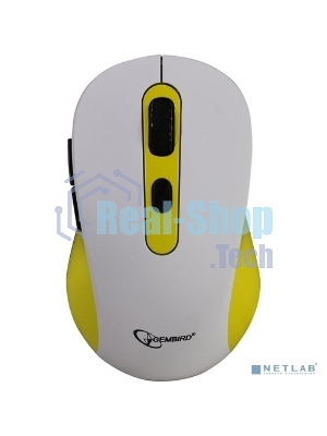 Мышь беспроводная Gembird MUSW-221-Y белый/желтый, 1600 dpi, радиоканал, USB, кнопки - 6